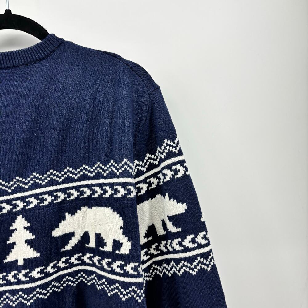 Lands End Men's Size XL Sweater Navy Blue Bear Christmas Tree - Picture 10 of 16